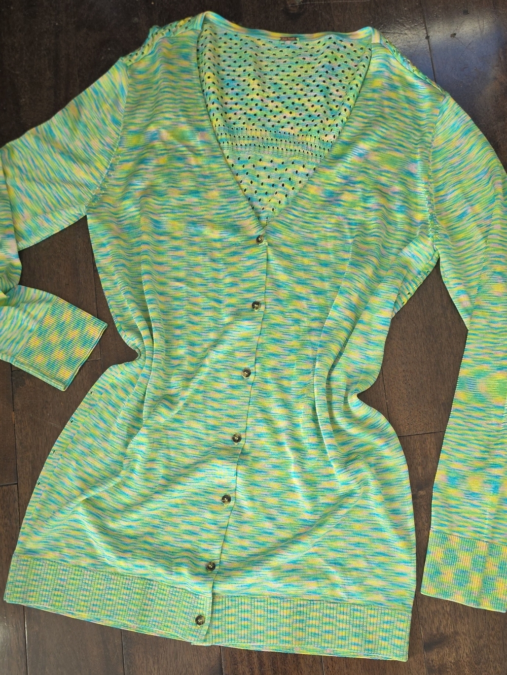 Free People Into the Night Longline Cardigan Tunic Green Multi Stripe ~ Large